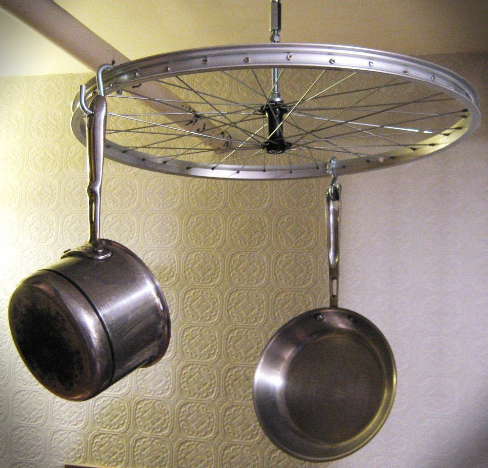 Best ideas about Hang Pots And Pans On Wall DIY
. Save or Pin RESERVED for Jessica Rotating bike wheel pot rack Now.