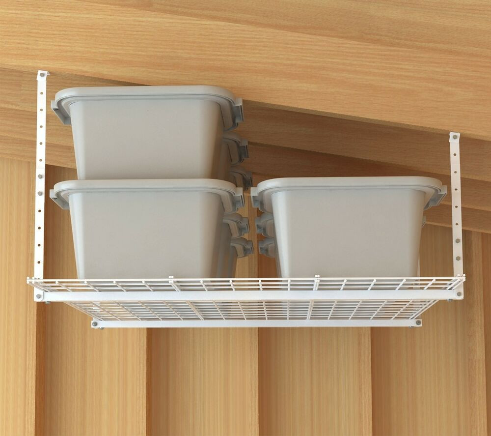 Best ideas about Hanging Storage Garage
. Save or Pin Storage Shelf Ceiling Garage Overhead Wire Raises Rack Now.