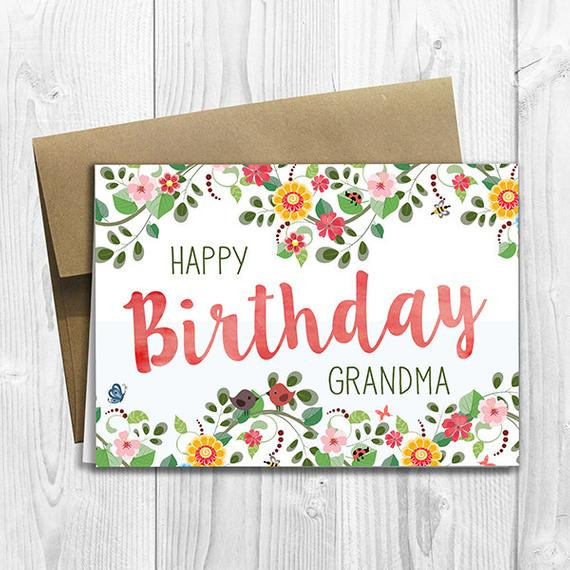 Best ideas about Happy Birthday Mom Card
. Save or Pin PRINTED Floral Watercolor Happy Birthday Grandma 5x7 Greeting Now.