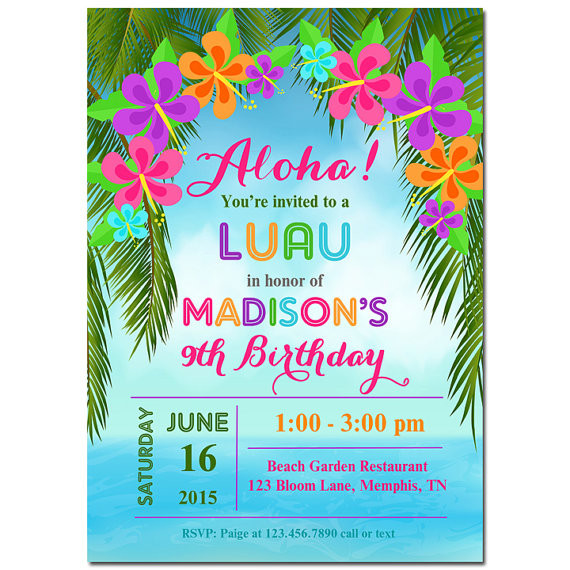 Best ideas about Hawaiian Birthday Invitations
. Save or Pin Luau Invitation Printable or Printed with FREE SHIPPING Now.