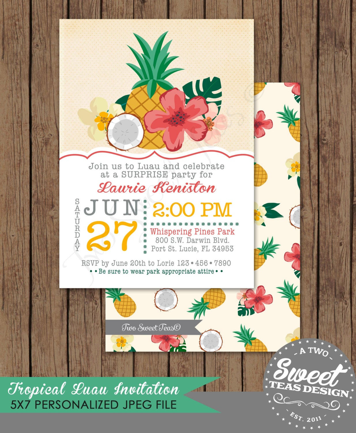 Best ideas about Hawaiian Birthday Invitations
. Save or Pin Luau Invitation Birthday Party Card Tropical by 2SweetTeas Now.