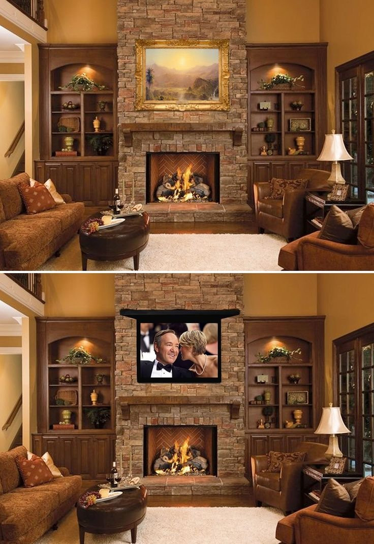Best ideas about Hide Tv Behind Painting DIY
. Save or Pin Hidden Flat Screen Tv Cabinet Over Fireplace Picture Frame Now.