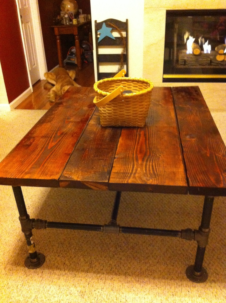 Best ideas about Homemade Coffee Table
. Save or Pin Homemade coffee table made from stained wood and pipe Now.