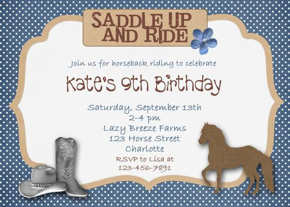 Best ideas about Horseback Riding Birthday Party
. Save or Pin Horseback riding horse cowgirl birthday invitation cowboy Now.