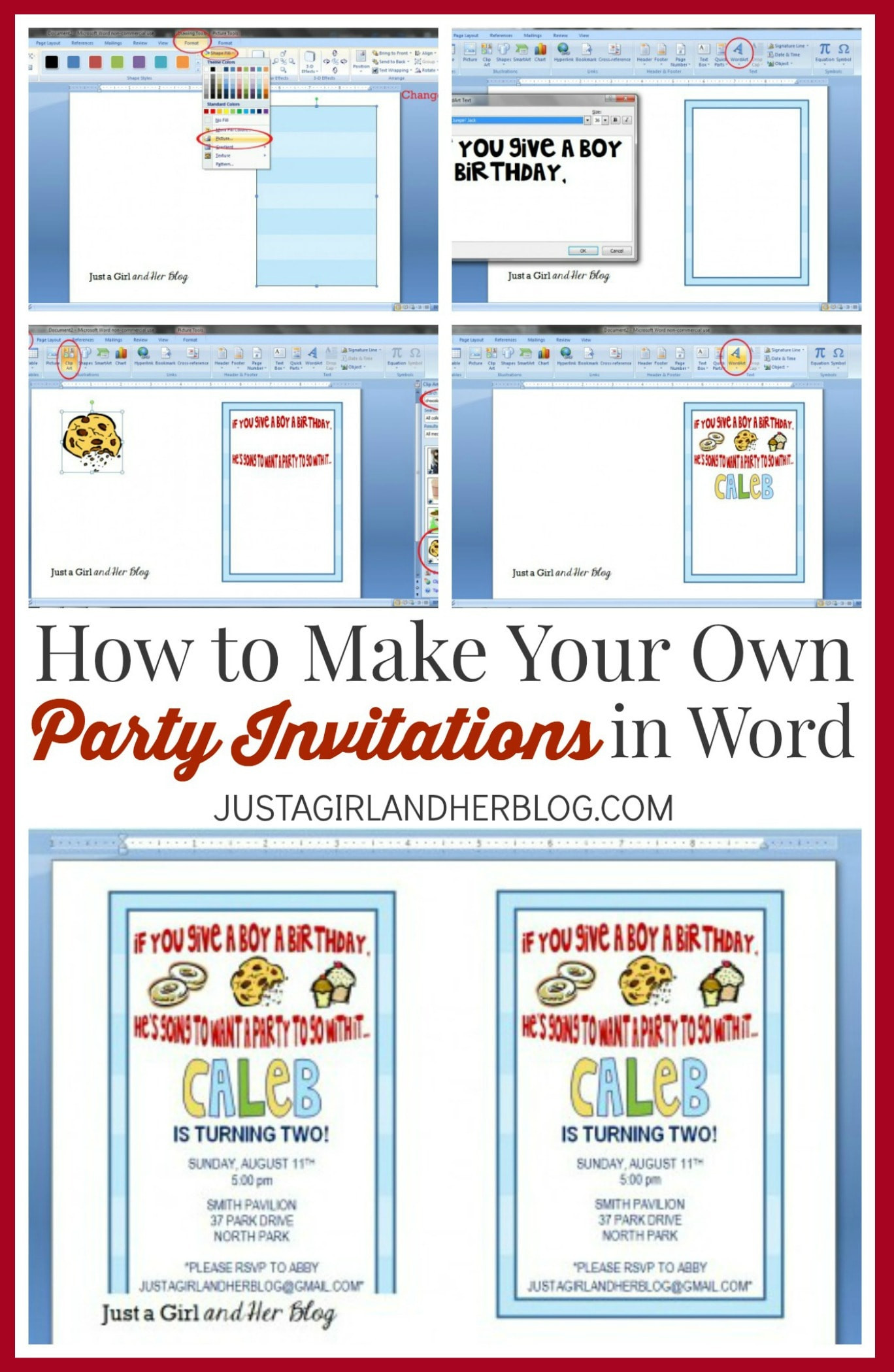 Best ideas about How To Make A Birthday Card On Word
. Save or Pin How to Make Your Own Party Invitations Just a Girl and Now.
