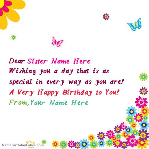 Best ideas about How To Send A Birthday Card On Facebook
. Save or Pin Write name on Butterflies Birthday Card for Sister Happy Now.