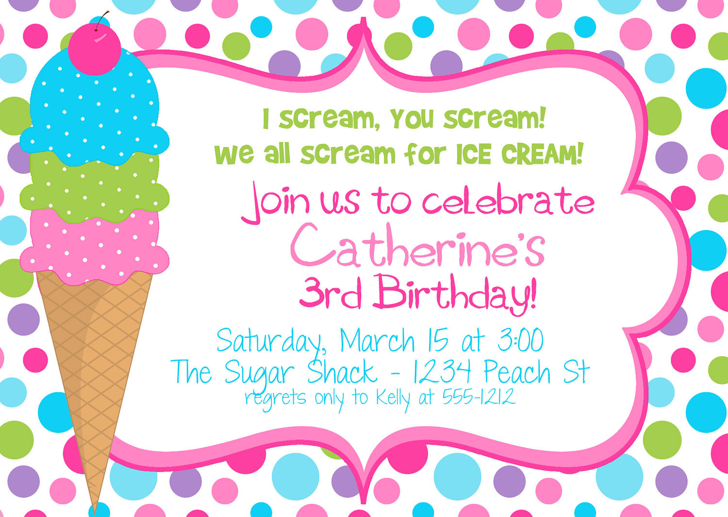 Best ideas about Ice Cream Birthday Party Invitations
. Save or Pin Polka Dot Ice Cream Cone Birthday Party by BurleyGirlDesigns Now.