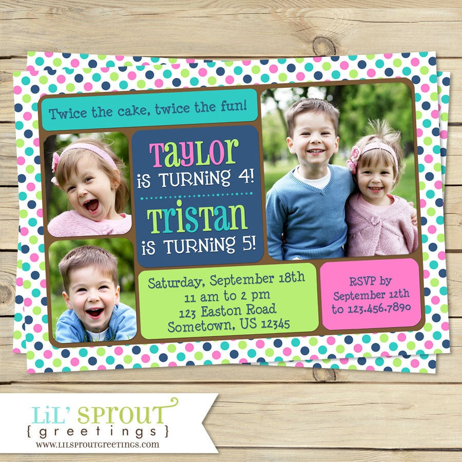 Best ideas about Joint Birthday Party Invitations
. Save or Pin Twin Joint or Sibling Birthday Invitation You Print Now.