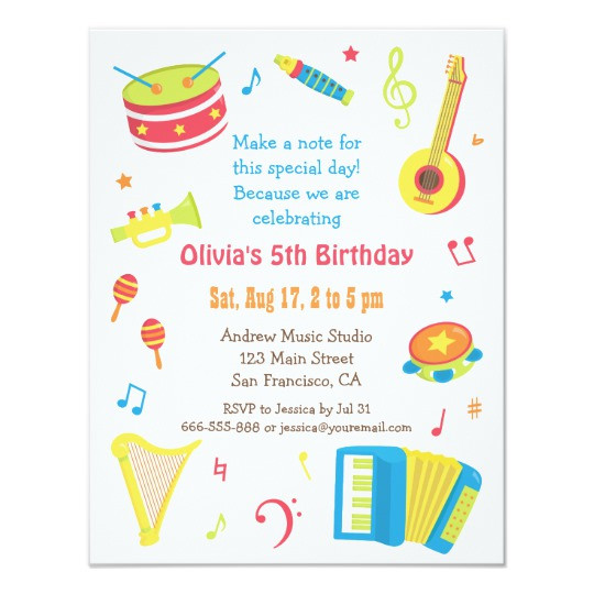 Best ideas about Kids Birthday Invitations
. Save or Pin Colourful Music Instruments Kids Birthday Party Invitation Now.