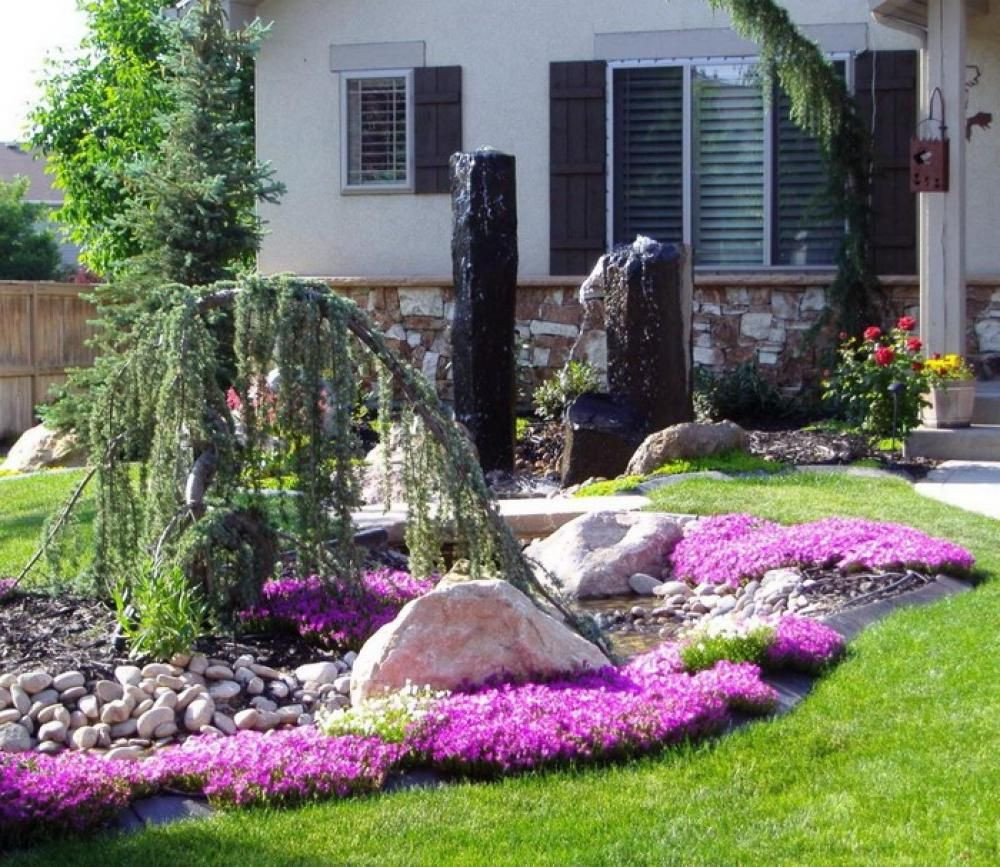 Best ideas about Landscape Ideas For Front Of House Low Maintenance
. Save or Pin Small Garden Yard With Cute Purple Plants Contemporary Now.