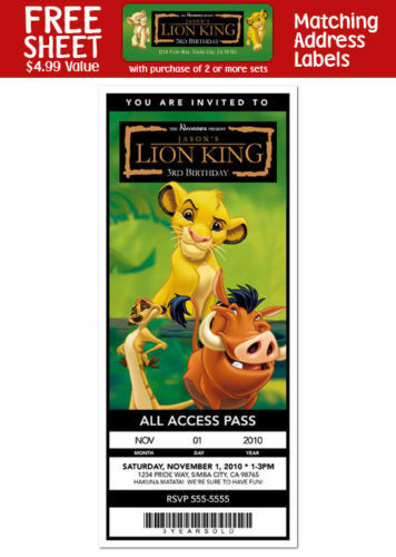 Best ideas about Lion King Birthday Invitations
. Save or Pin 6 LION KING Movie Birthday Party TICKET INVITATIONS Now.