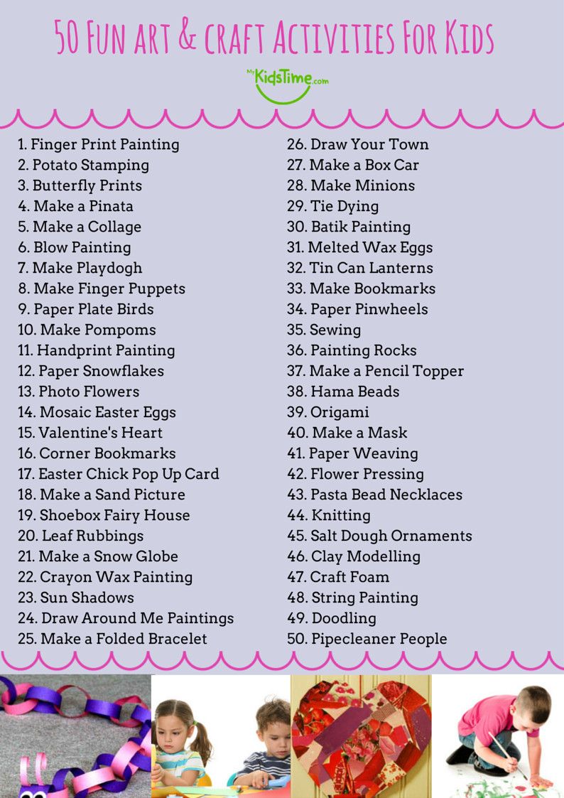 Best ideas about List Of Crafts
. Save or Pin 50 Fun Ideas for Art & Crafts for Kids Checklist Now.