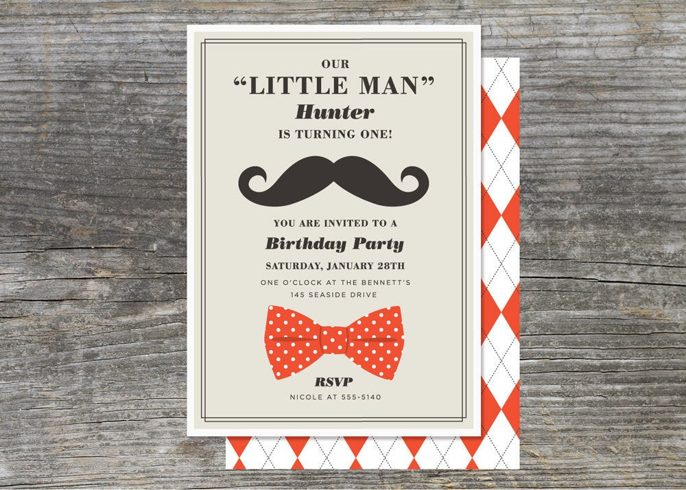 Best ideas about Little Man Birthday Invitations
. Save or Pin Little Man Party Invitation First Year by brightsideprints Now.