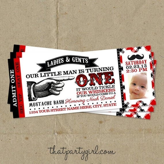 Best ideas about Little Man Birthday Invitations
. Save or Pin Red & Black Little Man Birthday Party Ticket Style Invitations Now.