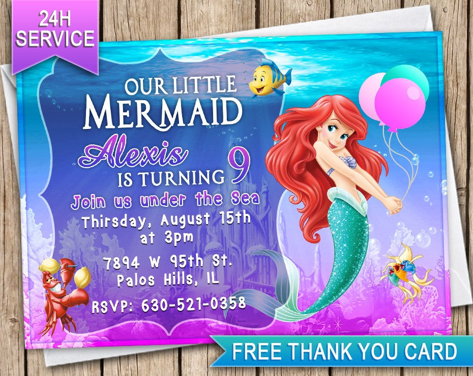 Best ideas about Little Mermaid Birthday Invitations
. Save or Pin Little mermaid Ariel Birthday invitation card invite Birthday Now.