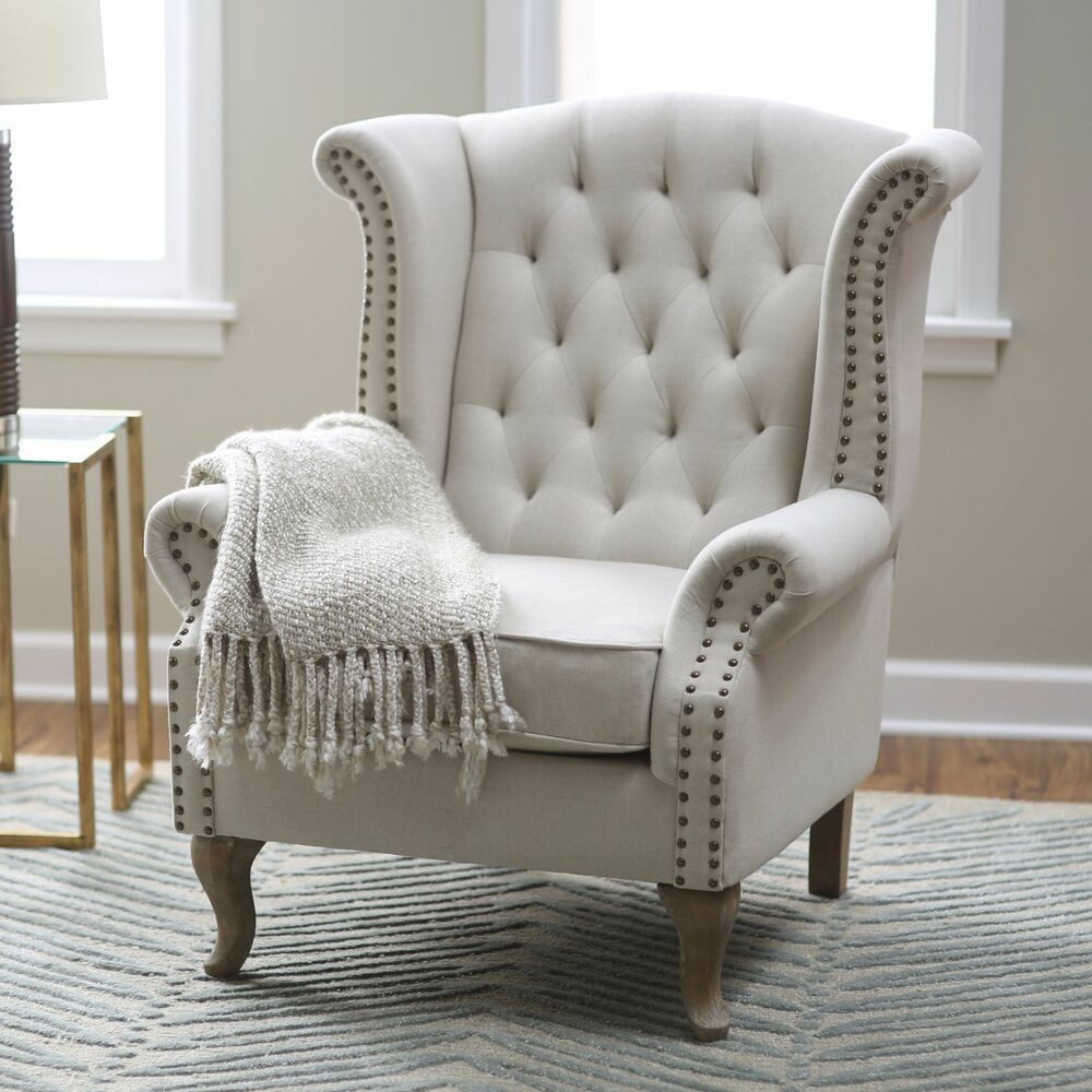 Best ideas about Living Room Chair
. Save or Pin Wingback Accent Chair Tufted Nailhead Trim Linen Blend Now.