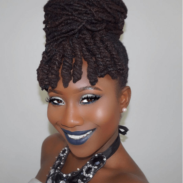 Best ideas about Locs Updo Hairstyles
. Save or Pin Curly Bangs & Bun on Natural Hair Locs Now.