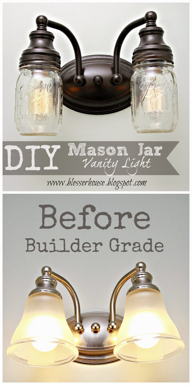 Best ideas about Mason Jar Light Fixture DIY
. Save or Pin DIY Mason Jar Vanity Light Bless er House Now.