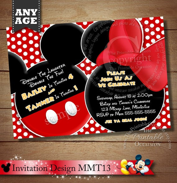 Best ideas about Mickey And Minnie Birthday Invitations
. Save or Pin HUGE SELECTION Mickey Mouse Invitation For Twins Minnie Now.