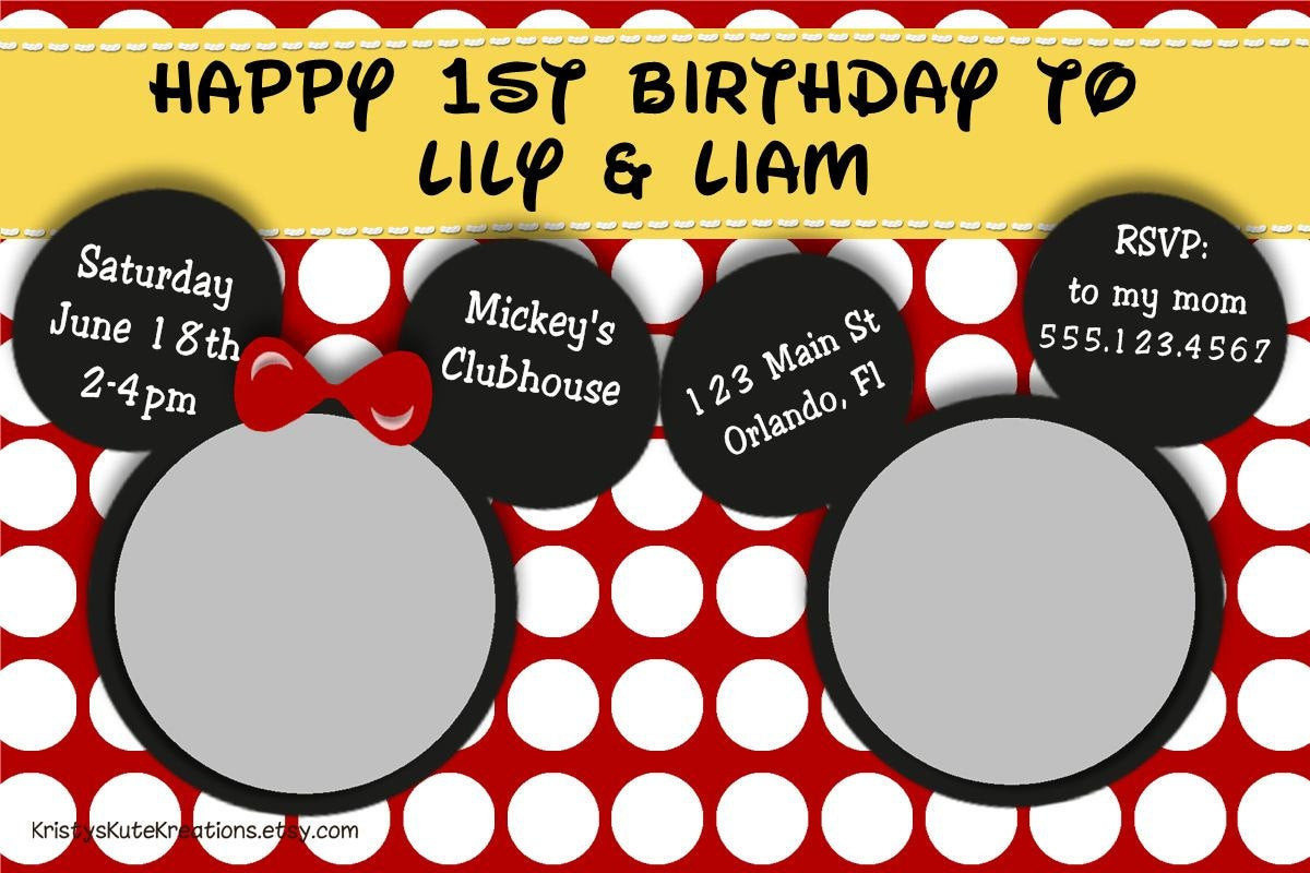 Best ideas about Mickey And Minnie Birthday Invitations
. Save or Pin Disney s Mickey and Minnie TWINS Birthday Invitation Now.