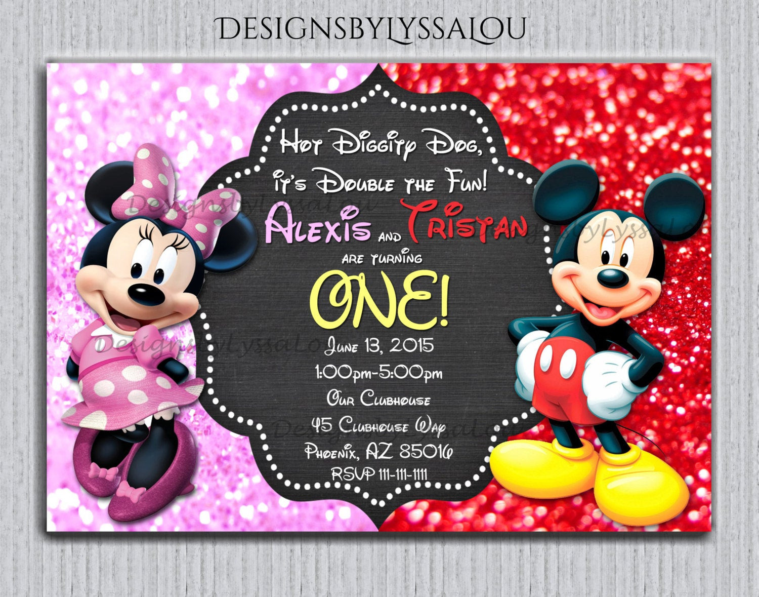 Best ideas about Mickey And Minnie Birthday Invitations
. Save or Pin Mickey and Minnie Twin Birthday Invitation by Now.