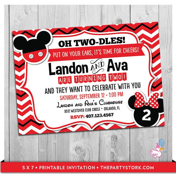 Best ideas about Mickey And Minnie Birthday Invitations
. Save or Pin Twin Invitations Mickey and Minnie Mouse Twin Birthday Now.