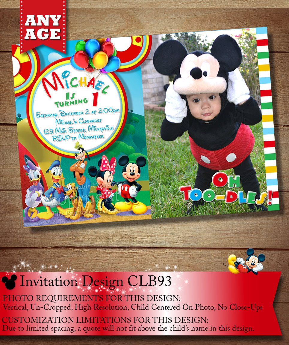 Best ideas about Mickey Birthday Invitations
. Save or Pin YOU CHOOSE Mickey Mouse Birthday Invitation Clubhouse Mickey Now.