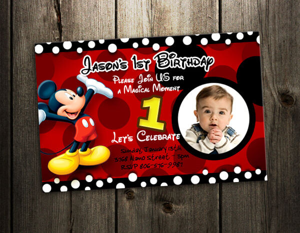 Best ideas about Mickey Mouse 1st Birthday Invitations
. Save or Pin MICKEY MOUSE BIRTHDAY INVITATION PARTY CARD PHOTO INVITES Now.