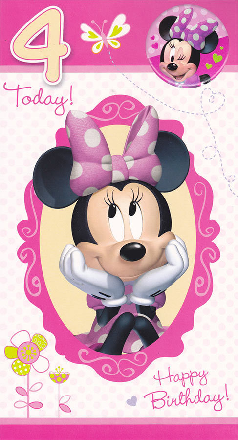 Best ideas about Minnie Mouse Birthday Card
. Save or Pin Disney Minnie Mouse Age 4 Birthday Card With Badge Now.