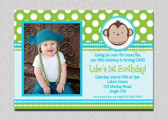 Best ideas about Monkey Birthday Invitations
. Save or Pin Mod Monkey Birthday Invitation 1st Birthday Polka Dot Birthday Now.