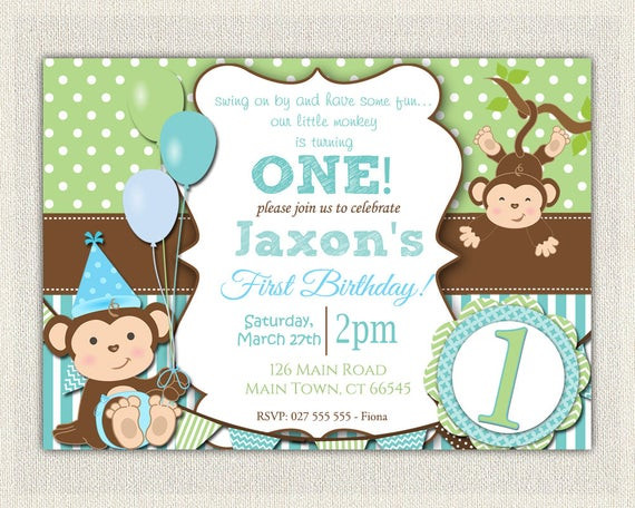 Best ideas about Monkey Birthday Invitations
. Save or Pin Boys Blue and Green Monkey 1st Birthday Invitation Now.