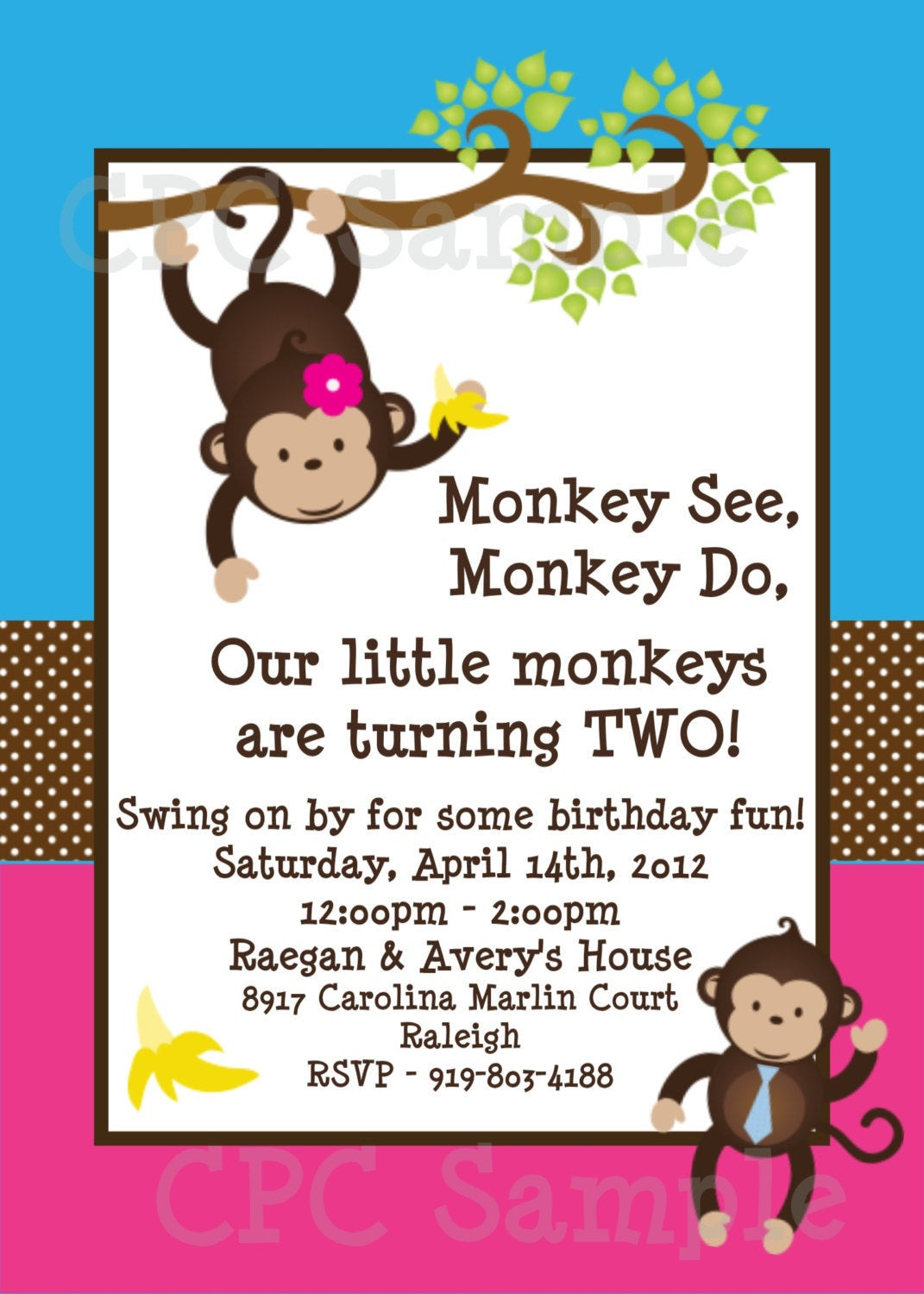 Best ideas about Monkey Birthday Invitations
. Save or Pin Twins Monkey Birthday Invitations Printable Party Invite Now.