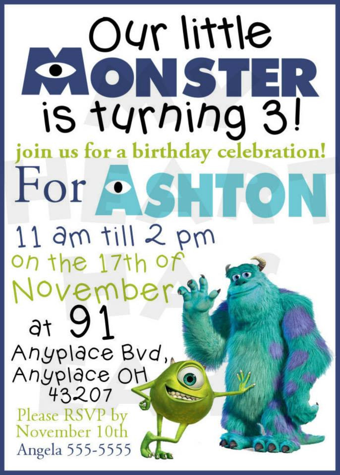 Best ideas about Monsters Inc Birthday Invitations
. Save or Pin Monsters Inc Birthday CUSTOM digital invitation My Now.