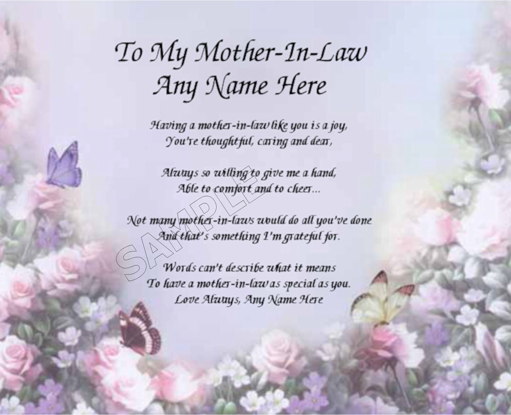 Best ideas about Mother'S Day Gift Ideas For Mother In Law
. Save or Pin TO MY MOTHER IN LAW PERSONALIZED ART POEM MEMORY BIRTHDAY Now.