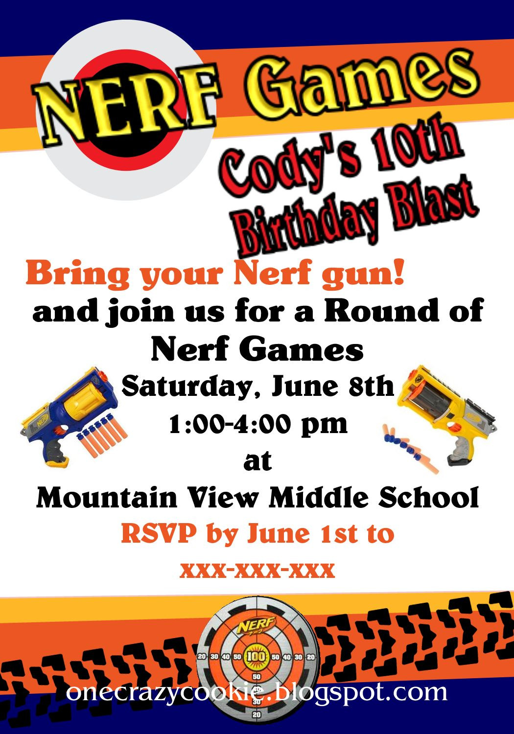 Best ideas about Nerf Birthday Invitations
. Save or Pin e Crazy Cookie Using My Creative Side a Nerf Party Now.