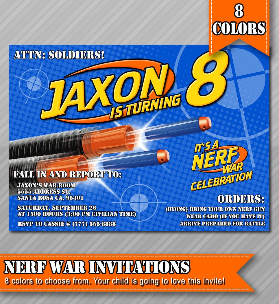 Best ideas about Nerf Birthday Invitations
. Save or Pin Nerf Party Invitations Nerf Wars Invitations by WolcottDesigns Now.