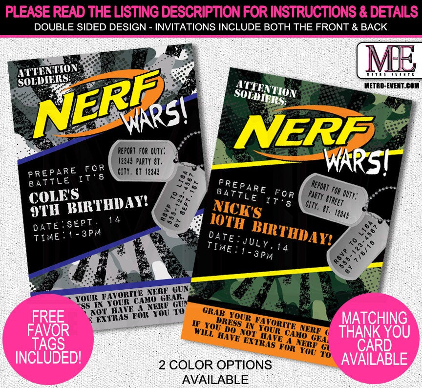 Best ideas about Nerf Birthday Invitations
. Save or Pin Nerf Wars Birthday Invitations Nerf Wars by MetroEvents on Now.