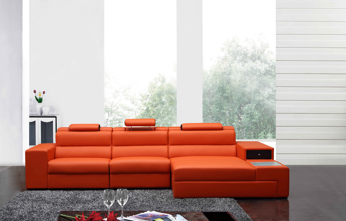 Best ideas about Orange Leather Sofa
. Save or Pin Polaris Mini Contemporary Orange Bonded Leather Sectional Sofa Now.