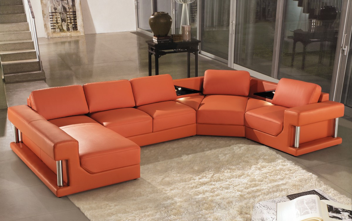 Best ideas about Orange Leather Sofa
. Save or Pin 2315B Modern Orange Leather Sectional Sofa Now.