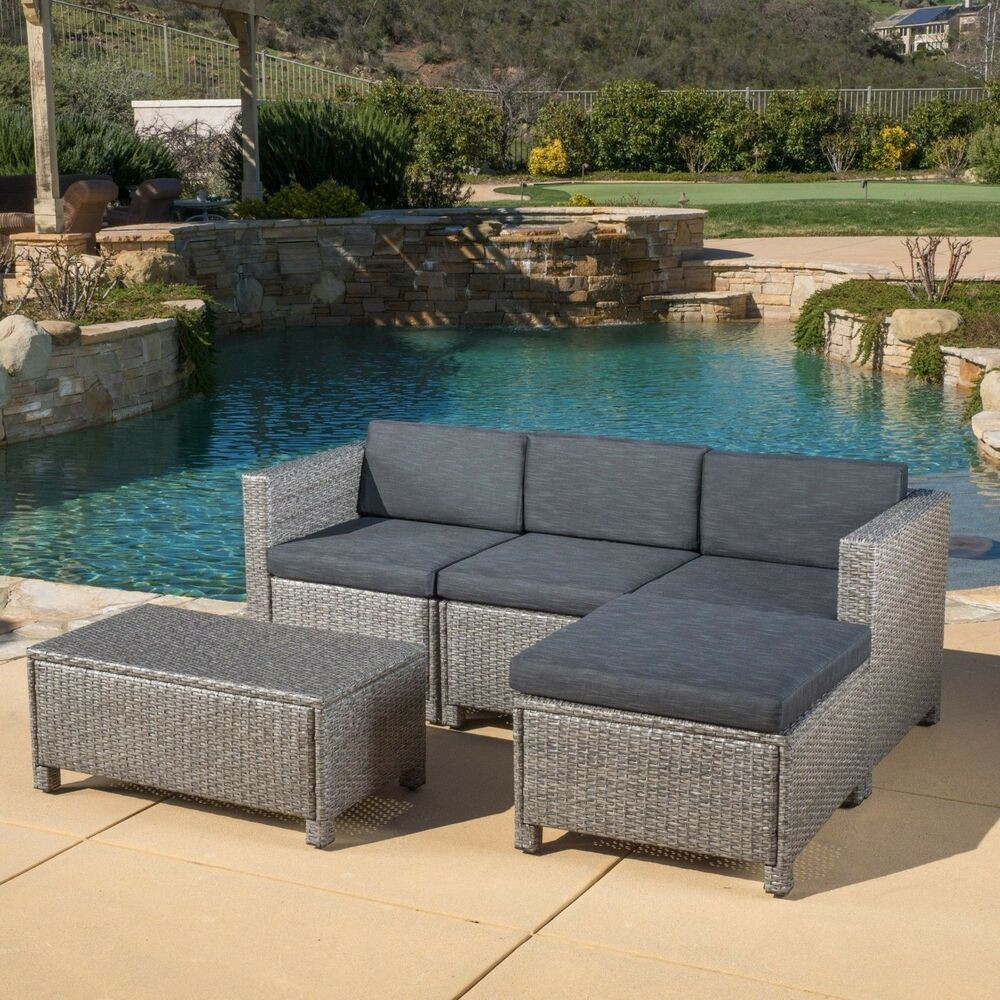 Best ideas about Outdoor Sectional Sofa
. Save or Pin Outdoor 5 piece Grey Wicker Sectional Sofa Set with Black Now.