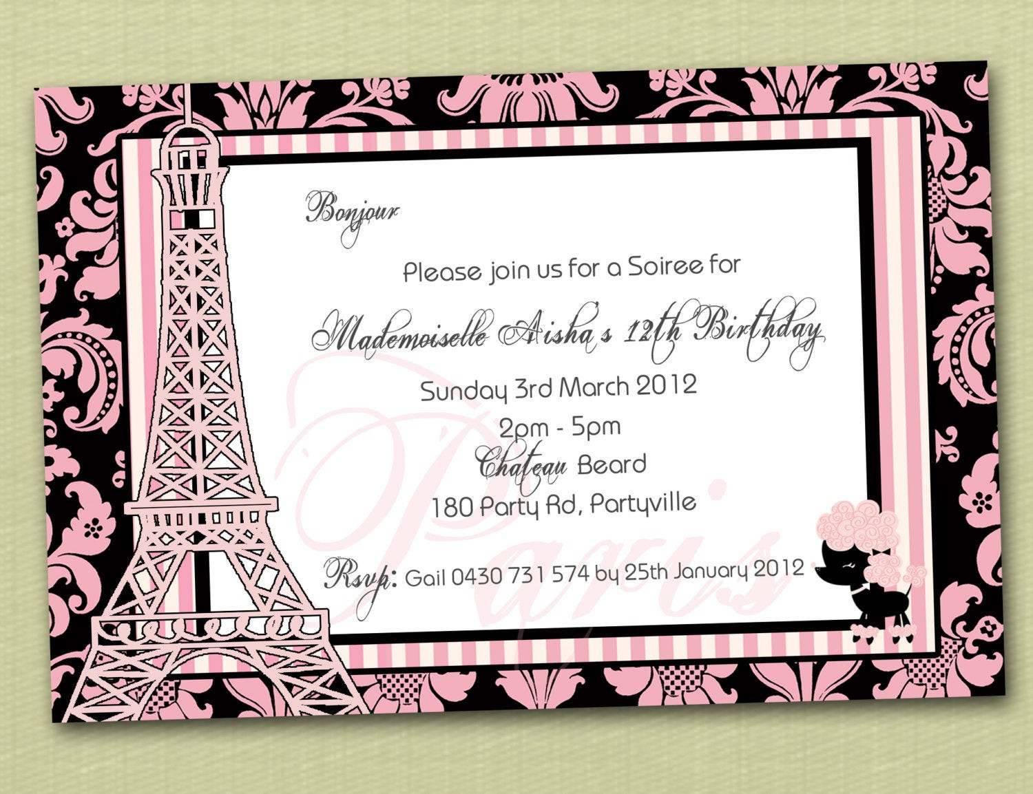 Best ideas about Paris Themed Birthday Invitations
. Save or Pin Paris Themed Personalised Birthday Invitation YOU PRINT Now.