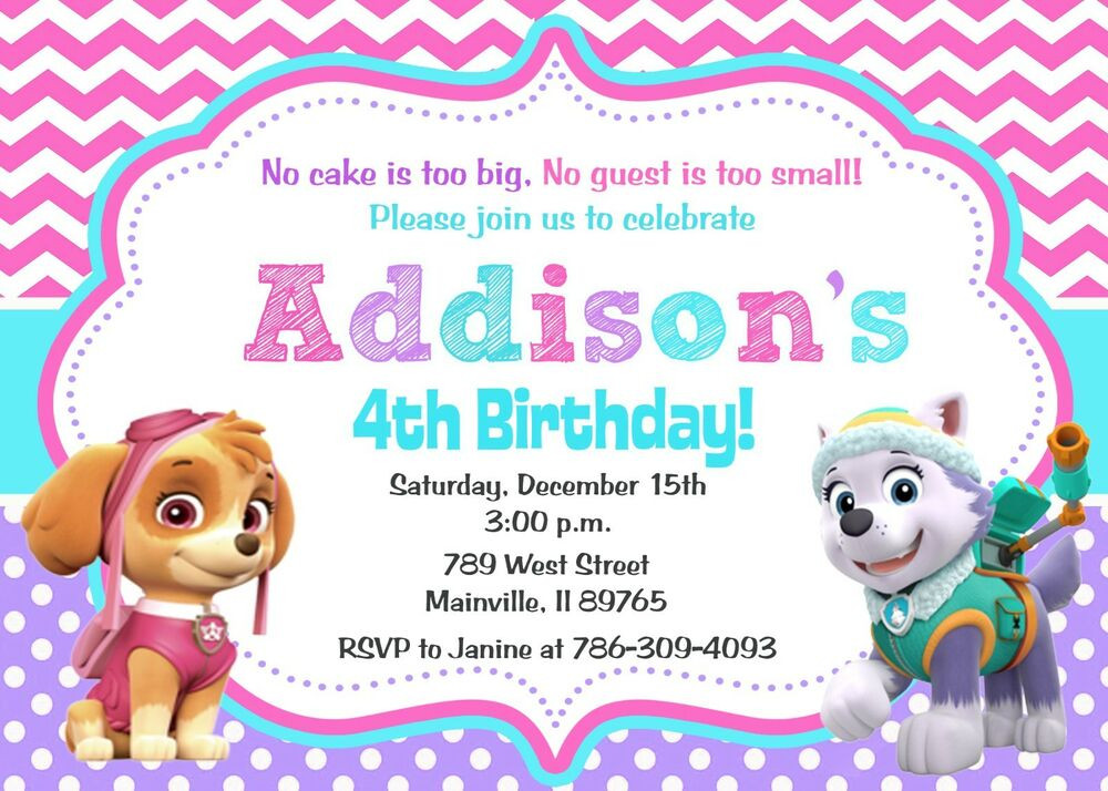 Best ideas about Paw Patrol Birthday Decorations Girl
. Save or Pin Paw Patrol Skye Everest Girl Birthday Party Invitation Now.