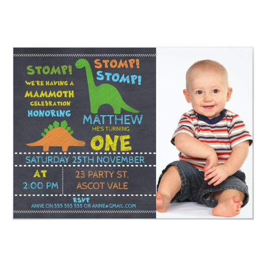 Best ideas about Photo Birthday Invitations
. Save or Pin Dinosaur Chalkboard 1st Birthday Invitation Now.