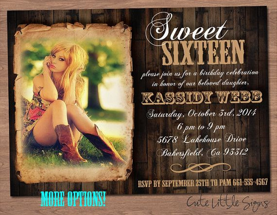 Best ideas about Photo Birthday Invitations
. Save or Pin Sweet 16 Country Birthday Invitation by Now.