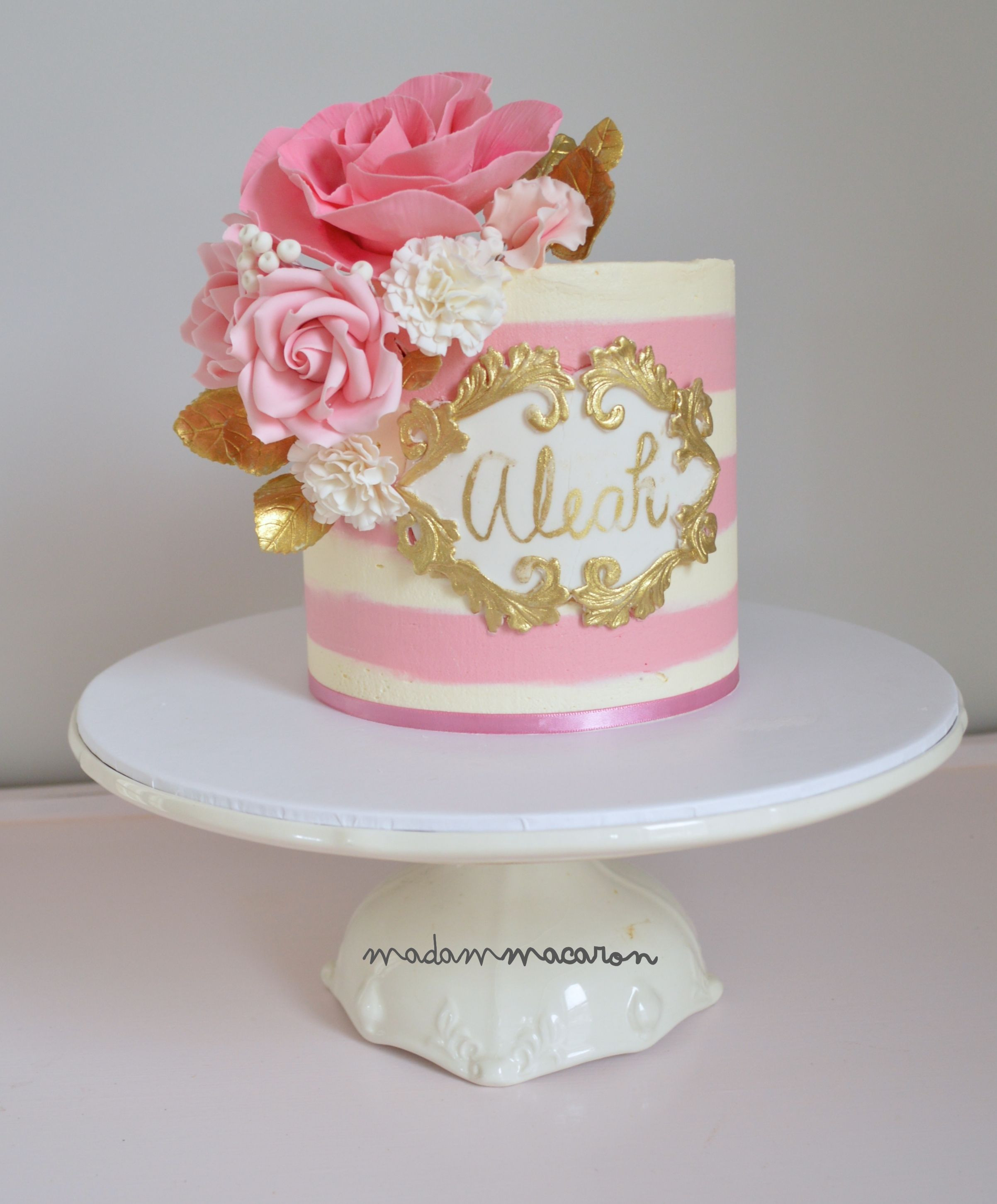 Best ideas about Pink And Gold Birthday Cake
. Save or Pin White and Pink buttercream striped cake with a hand Now.