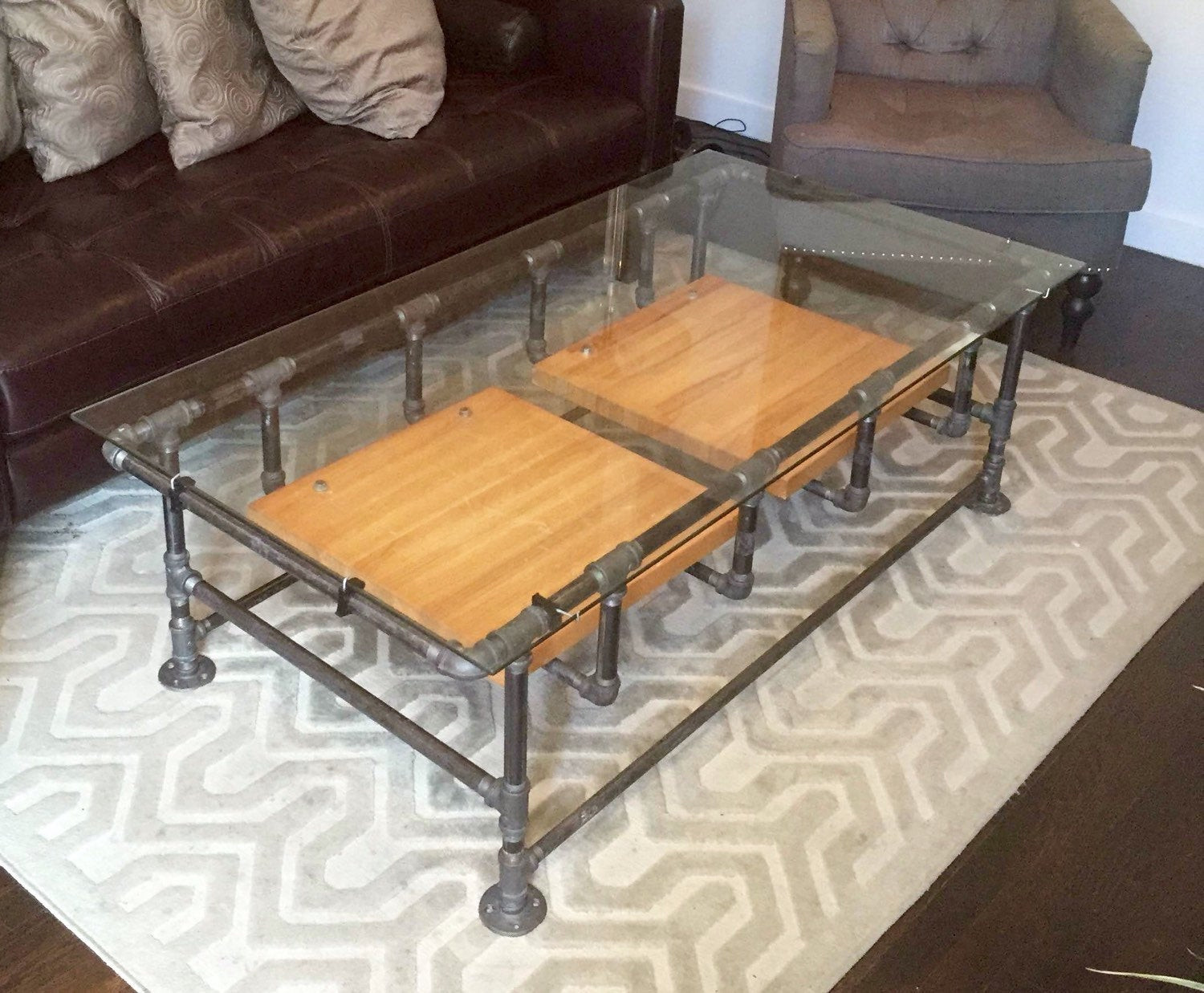 Best ideas about Pipe Coffee Table
. Save or Pin Industrial Iron Pipe Coffee Table w Glass Top and Hardwood Now.