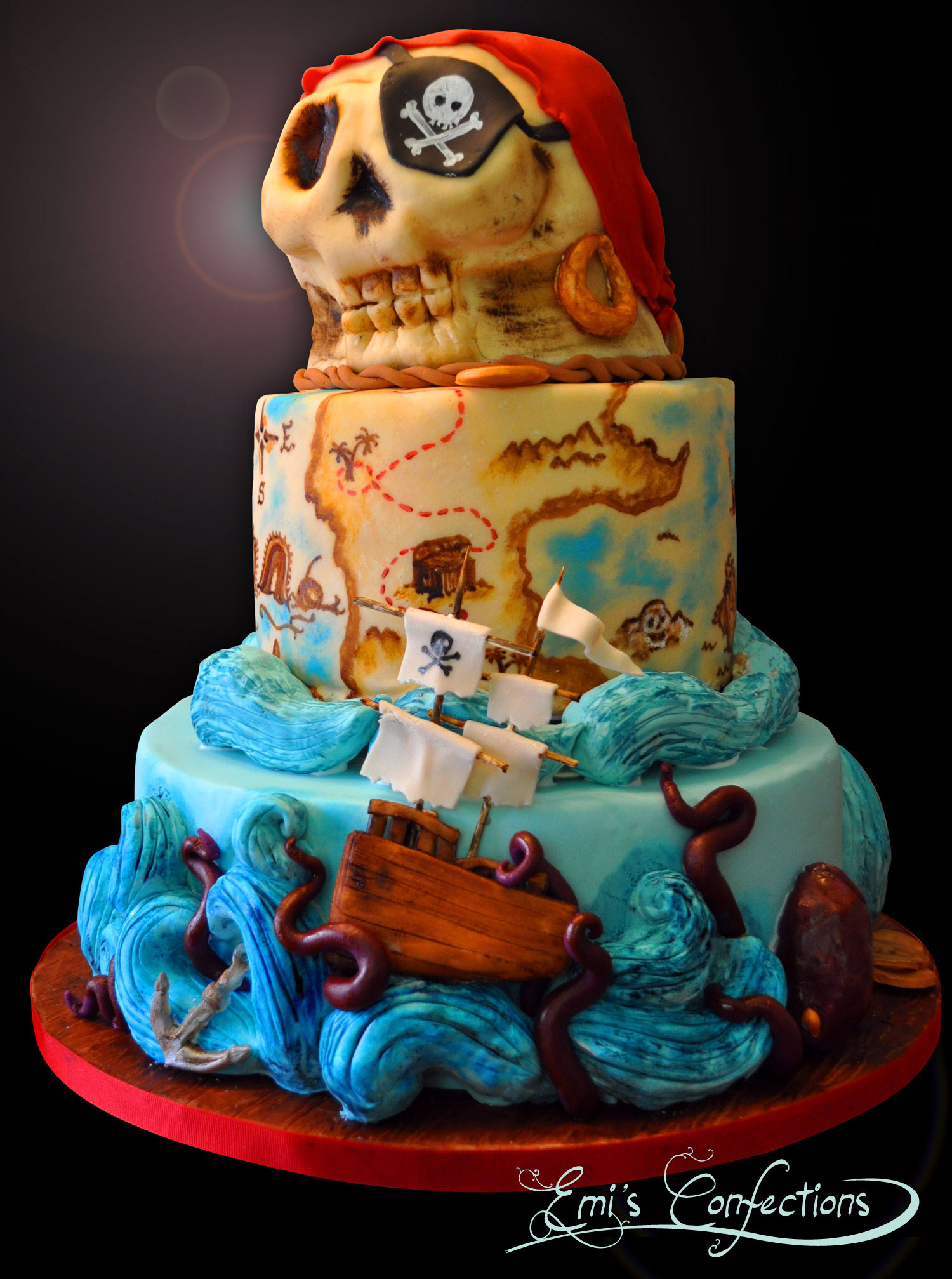 Best ideas about Pirate Birthday Cake
. Save or Pin Awesome pirate ship treasure map and skull cake Emi Now.