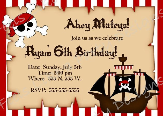 Best ideas about Pirate Birthday Invitations
. Save or Pin Custom Pirate Birthday Invitation by FeelsLikeAParty on Etsy Now.