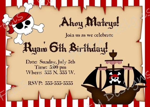 Best ideas about Pirates Birthday Invitations
. Save or Pin Custom Pirate Birthday Invitation by FeelsLikeAParty on Etsy Now.