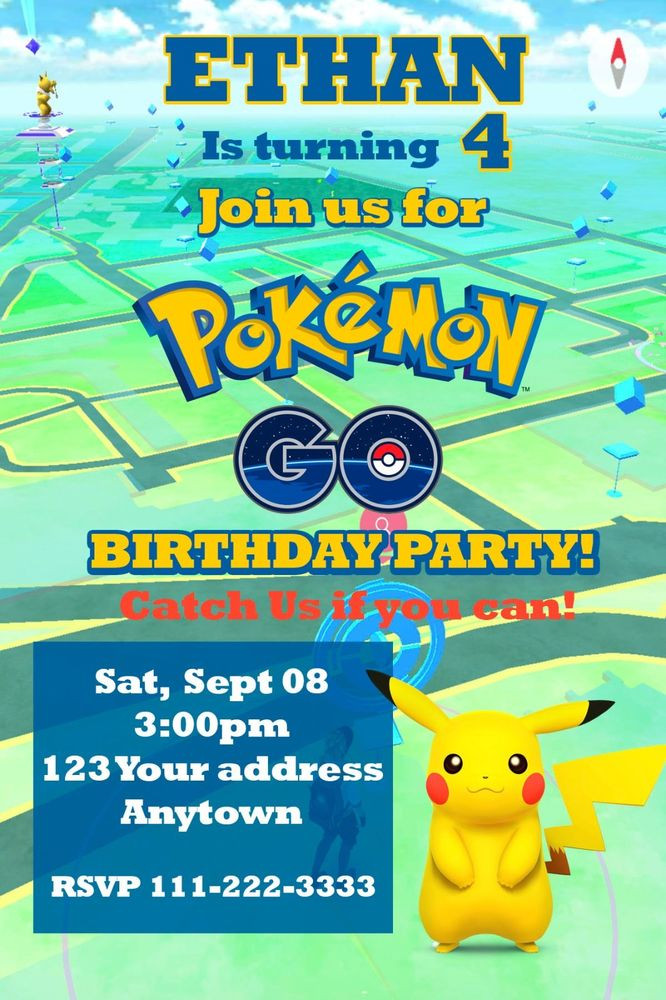 Best ideas about Pokemon Birthday Party Invitations
. Save or Pin POKEMON GO PIKACHU Birthday party invitations personalized Now.